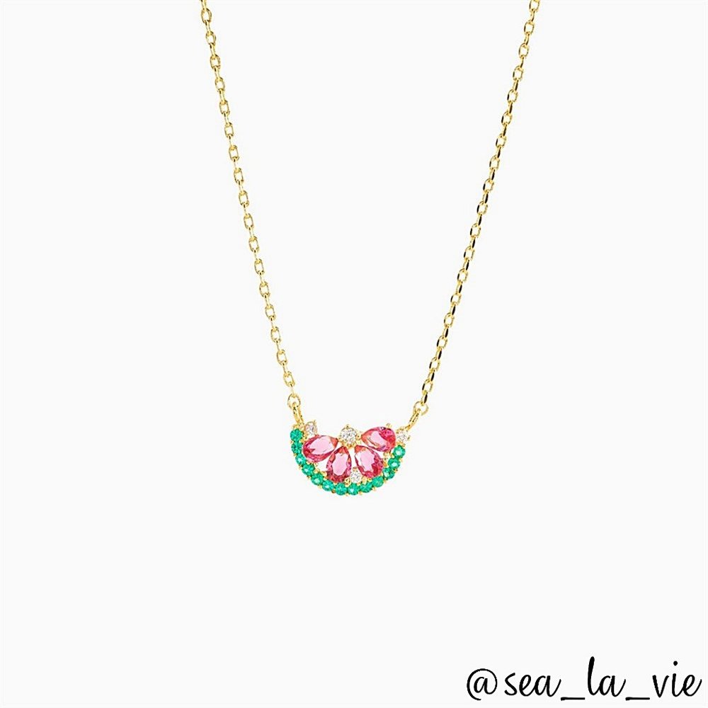 Watermelon Pendant 18K Gold Plated Brass Necklace
